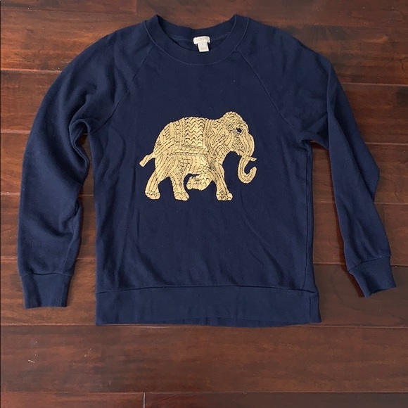 J.Crew Navy Crewneck with Gold Elephant - Picture 1 of 1